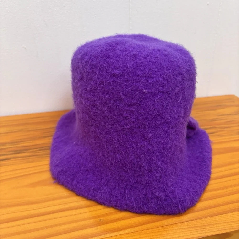 Handmade Y2K‎ Girls Purple Pink Wool Felted Cloche Hat 4-6 Years Flower Accent